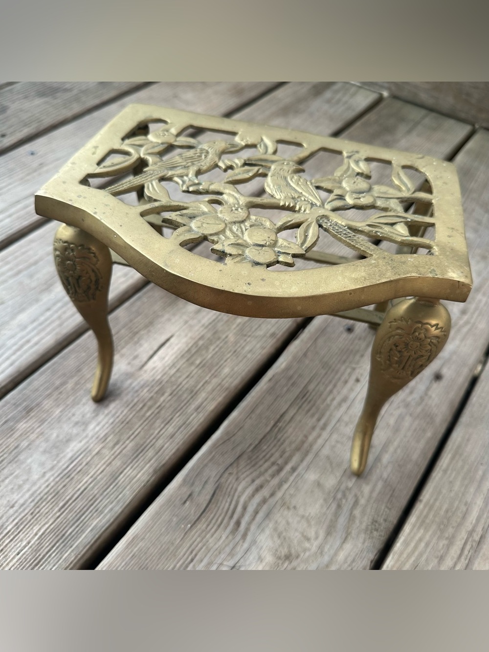 Vintage Brass Fireplace Footman Trivet Kettle Stool Stand Trivet Kettle Stand